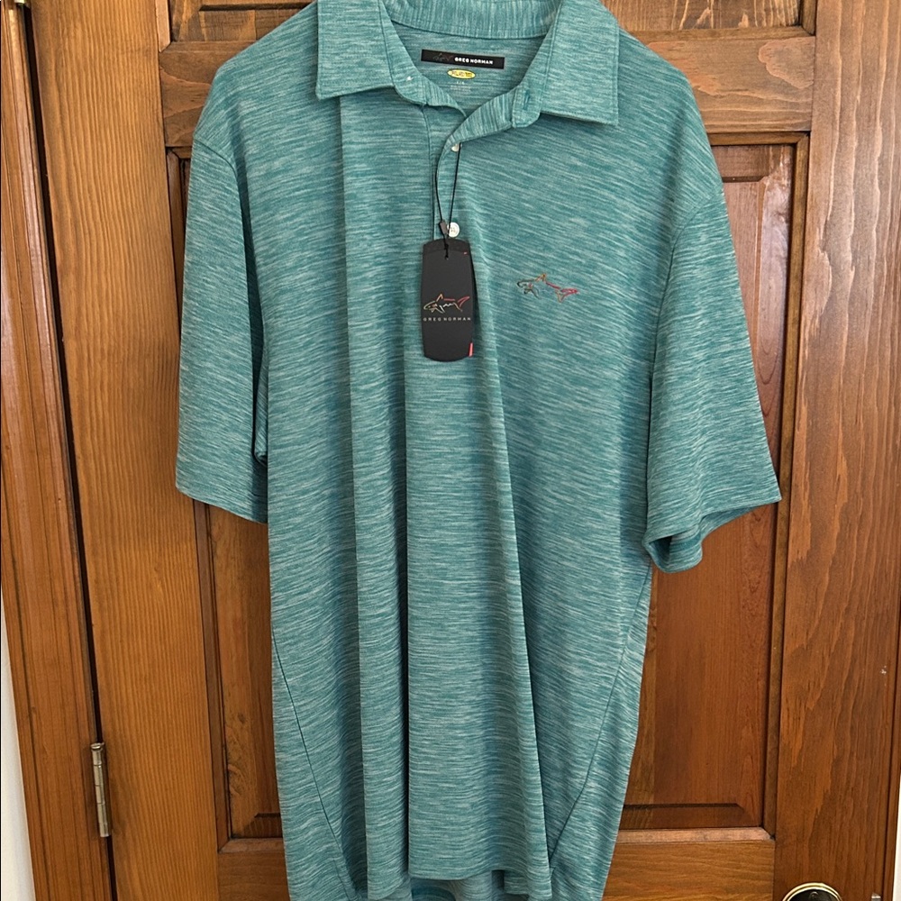 Greg Norman Collection Heathered Teal Short-Sleeve Polo